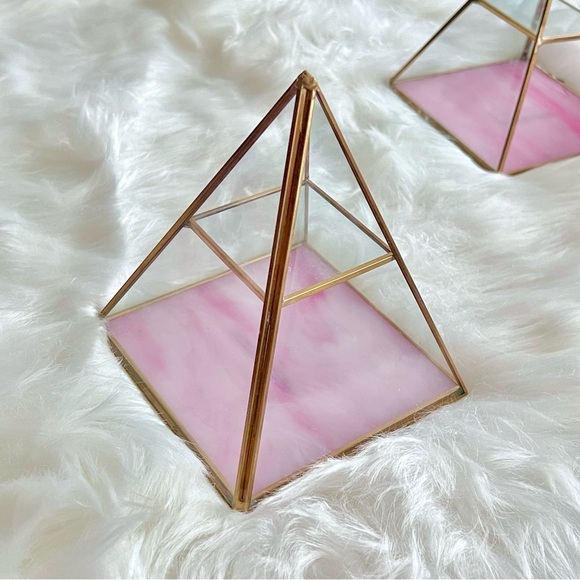 NEW! Set of 2 Glass Pyramid Pink Gold Jewelry Storage Organizer Home Decor - Picture 3 of 9